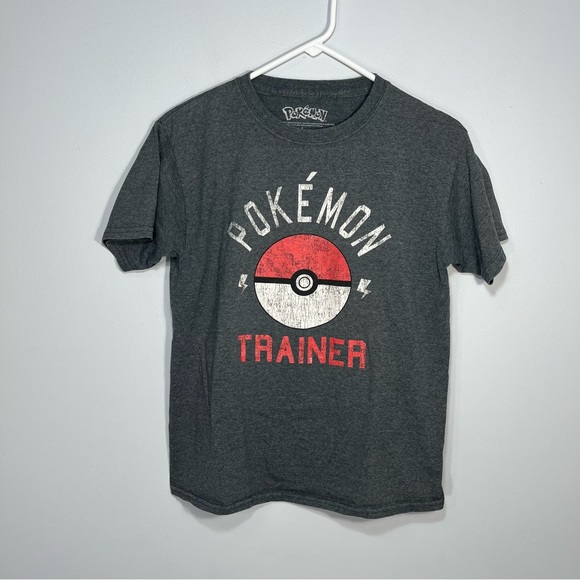 Pokemon Shirt Youth Kids Large Gray Red Pokeball Crew  Neck Tshirt Short Sleeve - Picture 1 of 8